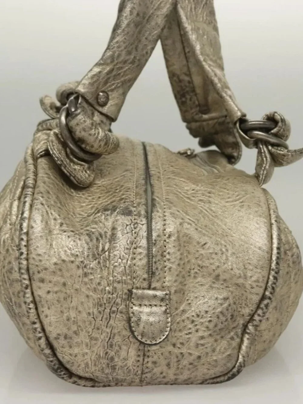 CHANEL Wild Stitch Hand Bag Leather Silver CC Auth 133064